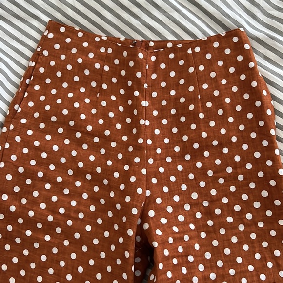Faithfull the Brand Polka dot rust white linen high waist cropped wide leg pants - Picture 12 of 14